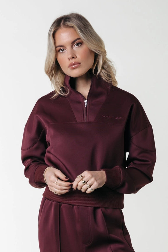 Ilena Zipped Sweat | Port Red-Sweatshirt-Colourful Rebel-XXS-Port Red-Urbanheer