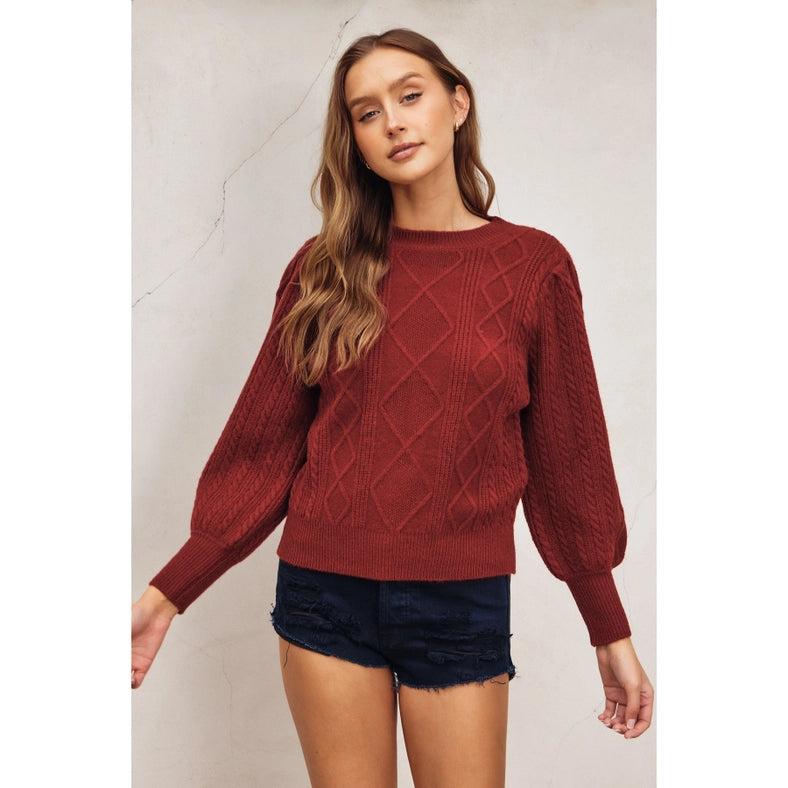 In A Bubble Cable Knit Sweater CLARET-Sweater-Dress Forum-S-Urbanheer