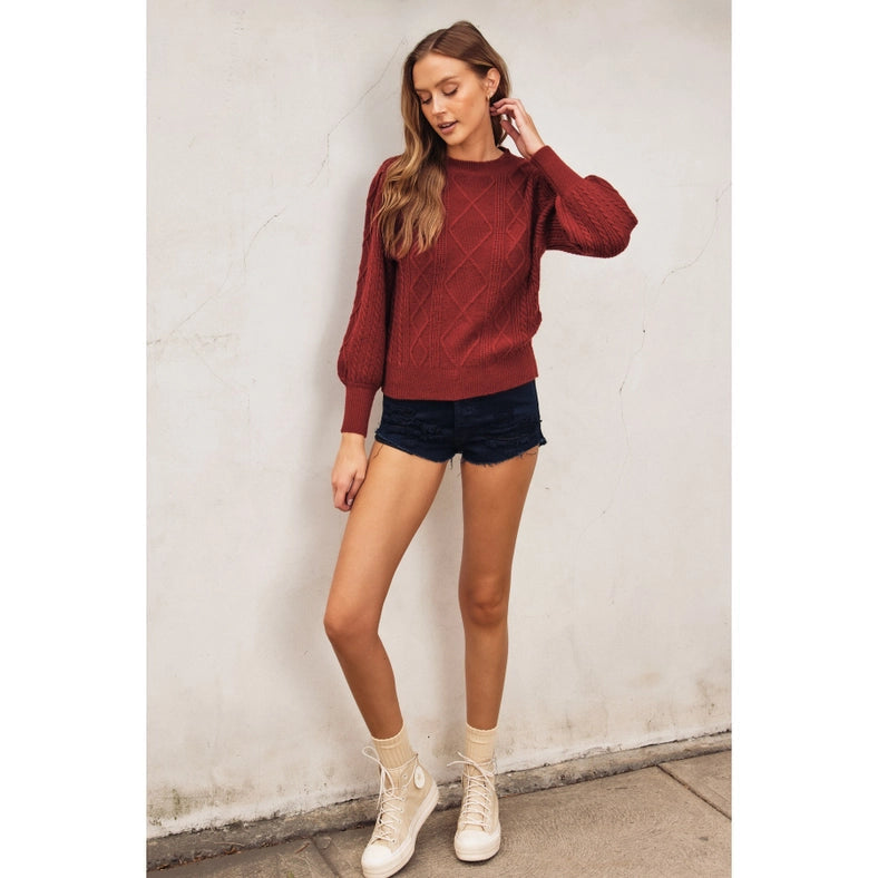 In A Bubble Cable Knit Sweater CLARET-Sweater-Dress Forum-S-Urbanheer