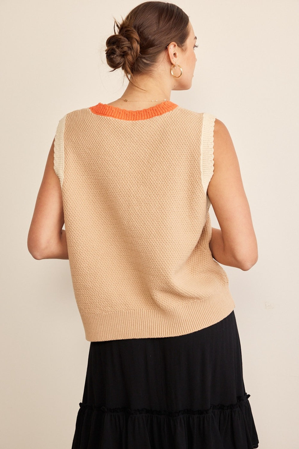 In February Contrast Round Neck Sweater Vest-Street 360-Taupe Multi-S-Urbanheer