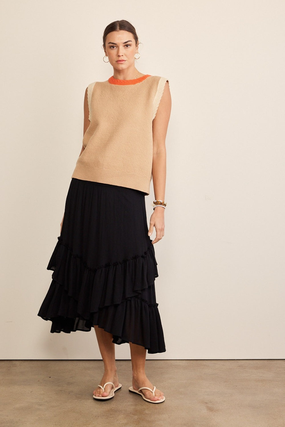 In February Contrast Round Neck Sweater Vest-Street 360-Taupe Multi-S-Urbanheer