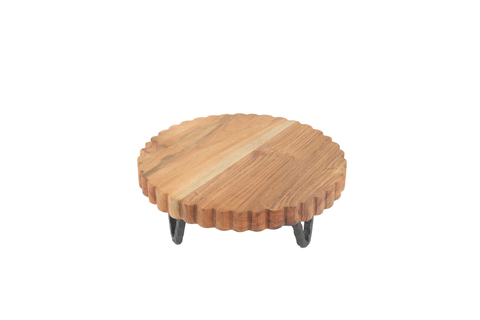 India Handicrafts Inc - 9"Wood Cake Stand with Scalloped Edges