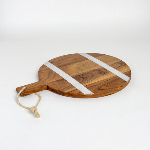 India Handicrafts Inc - Round Acacia Wood Serving Board with White Stripe