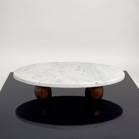 India Handicrafts Inc - White Marble Cake Stand w/ Wood Feet