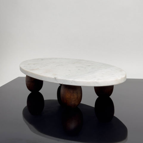 India Handicrafts Inc - White Marble Cake Stand w/ Wood Feet