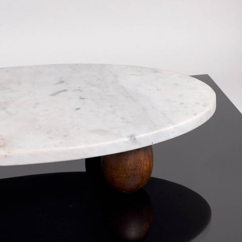 India Handicrafts Inc - White Marble Cake Stand w/ Wood Feet