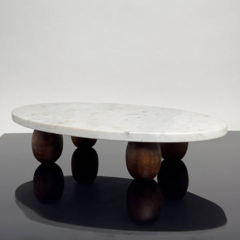 India Handicrafts Inc - White Marble Cake Stand w/ Wood Feet