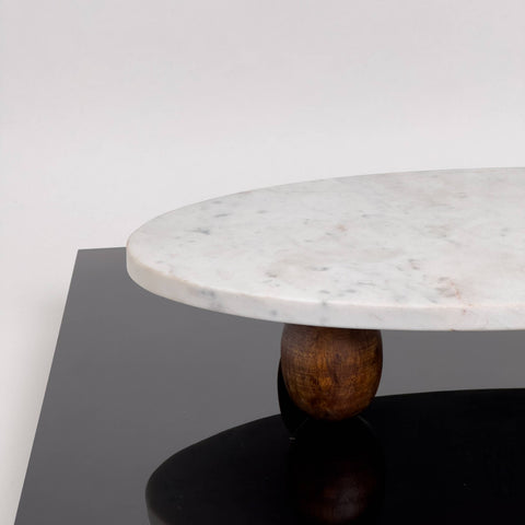 India Handicrafts Inc - White Marble Cake Stand w/ Wood Feet