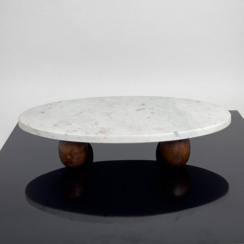 India Handicrafts Inc - White Marble Cake Stand w/ Wood Feet