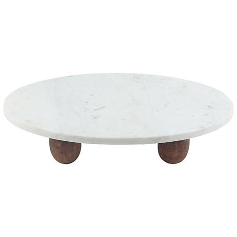 India Handicrafts Inc - White Marble Cake Stand w/ Wood Feet