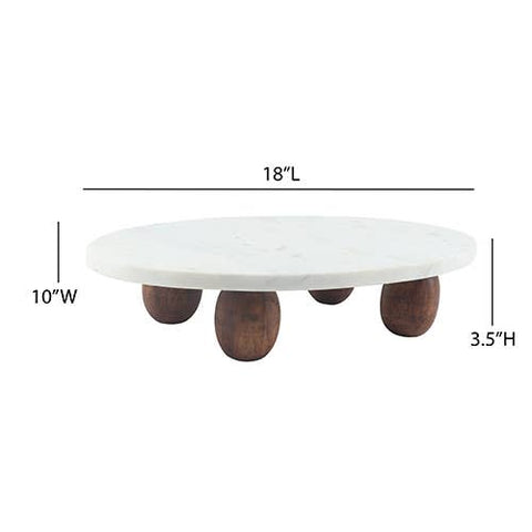 India Handicrafts Inc - White Marble Cake Stand w/ Wood Feet
