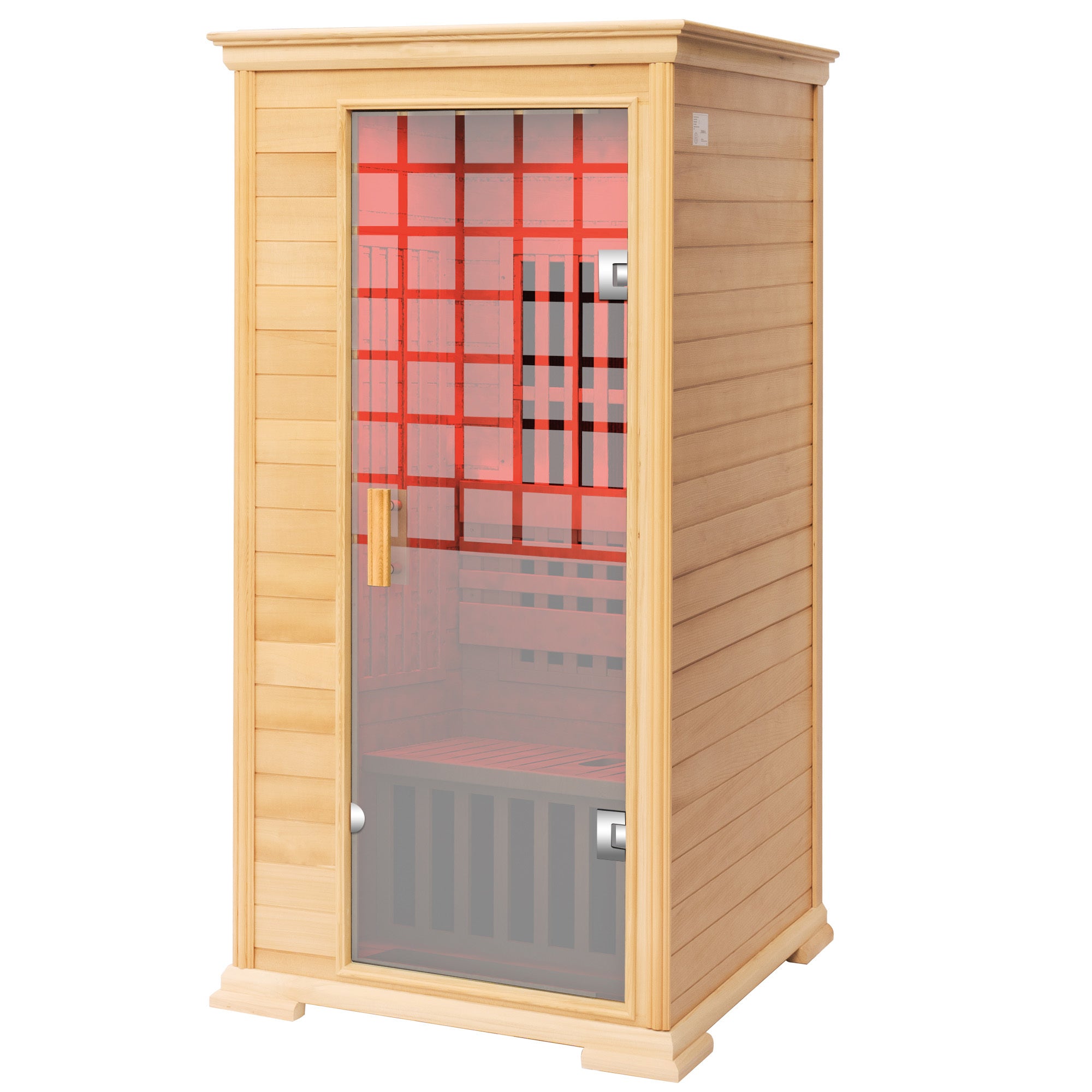 Indoor Sauna Room 1 Person, 1600W Hemlock Wood, Glass Door, Red LED Lights and Bluetooth, Size: 37.1 x 35.8 x 74 inches