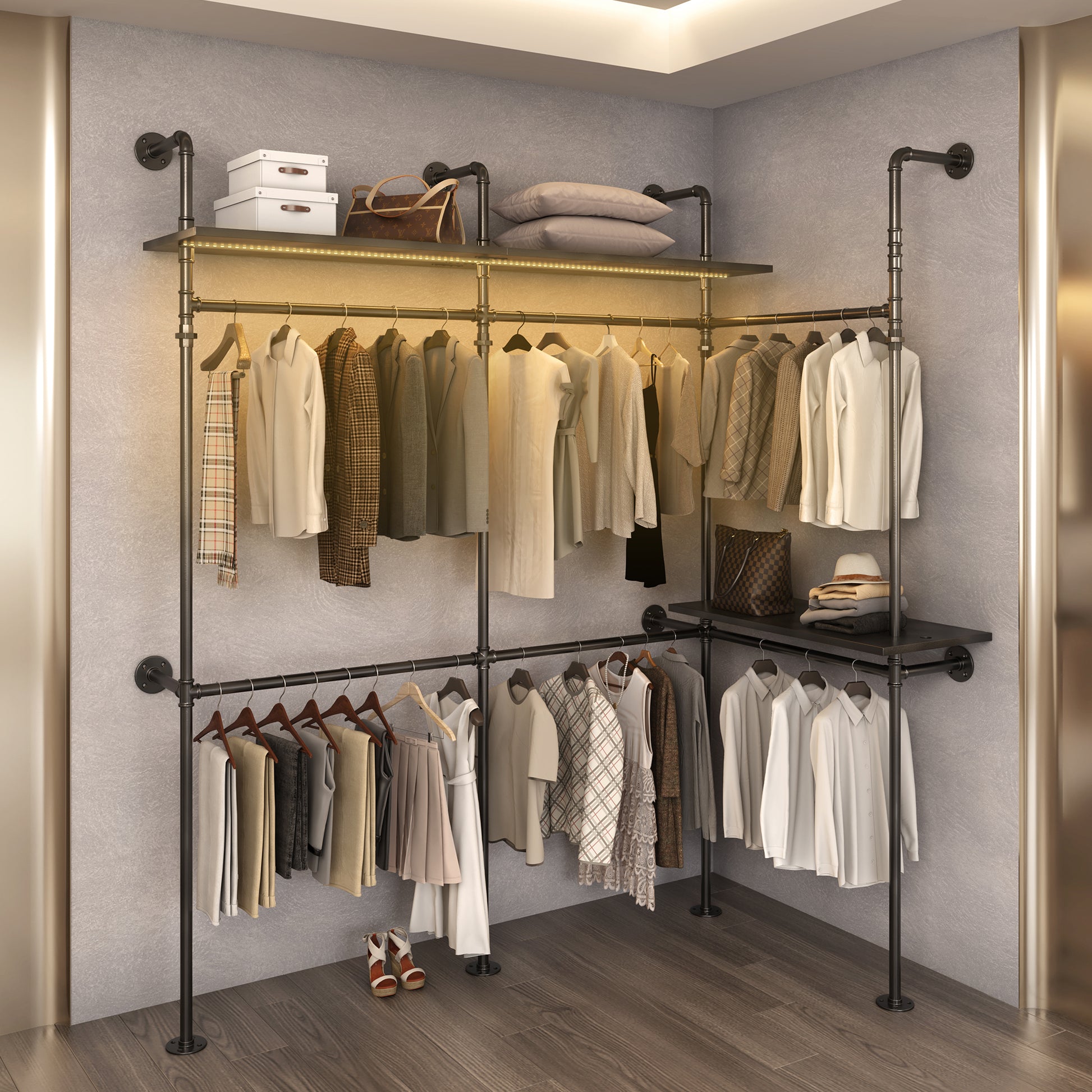 Industrial Pipe Clothing Rack, Reversible 118.3''-UH Decor-Default-Urbanheer