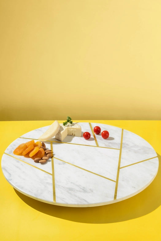 Infinia Marble Lazy Susan, 16"-Turn table-GAURI KOHLI-16 x 16 x 2 in (40.6 x 40.6 x 5.1 cm)-Urbanheer