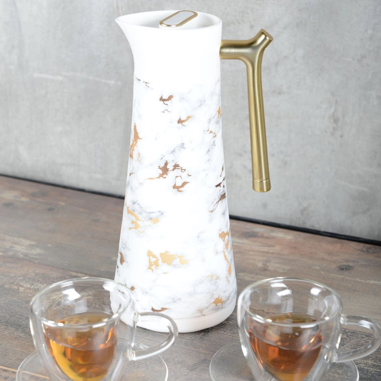 Insulated Marble Coffee Maker With Gold Handle 1L-Coffee Maker-AULICA-1L-WHITE AND GOLD-Urbanheer