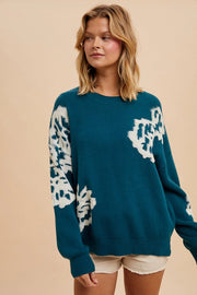 Intarsia Floral Knitted Sweater EMERALD-Sweater-In Loom-S-Urbanheer