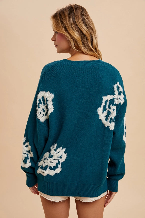 Intarsia Floral Knitted Sweater EMERALD-Sweater-In Loom-S-Urbanheer