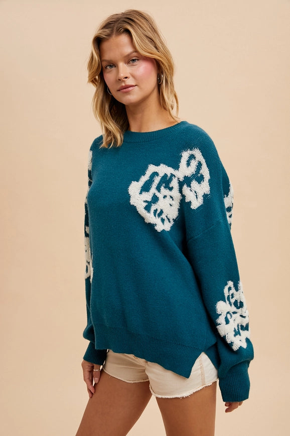 Intarsia Floral Knitted Sweater EMERALD-Sweater-In Loom-S-Urbanheer
