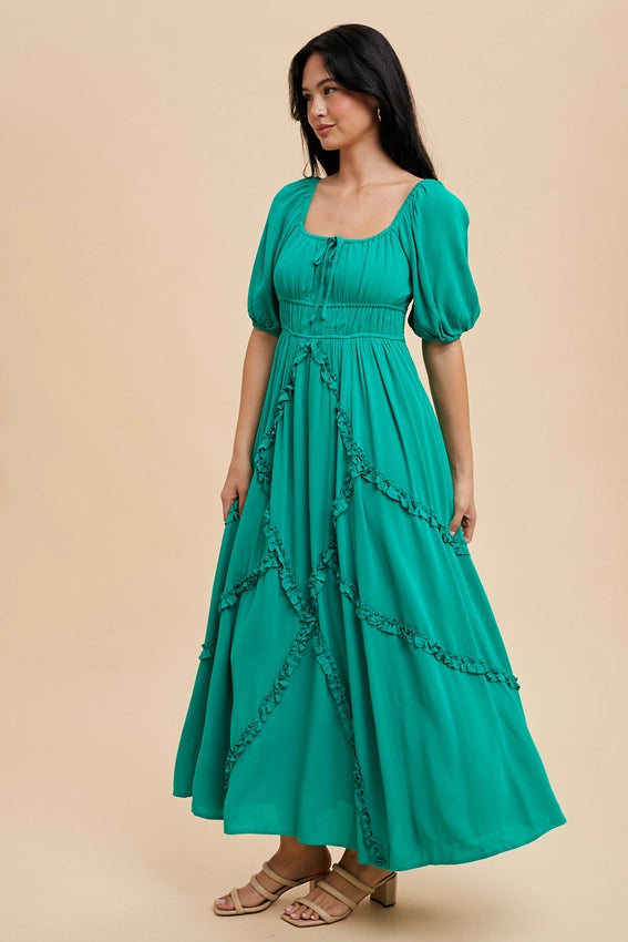 Intricate Ruffle Maxi Dress AVENTURINE-Dress-In Loom-S-AVENTURINE-Urbanheer