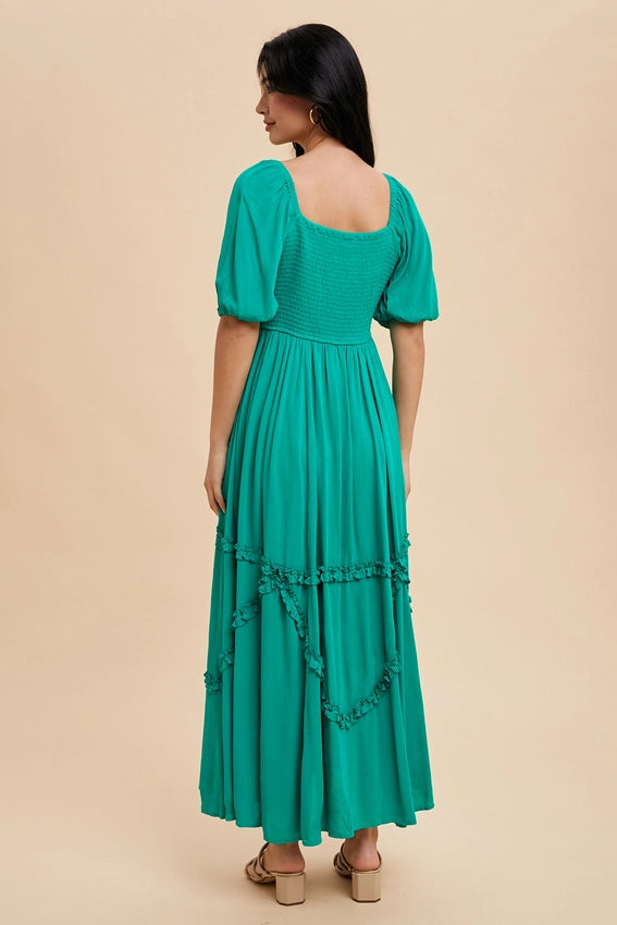 Intricate Ruffle Maxi Dress AVENTURINE-Dress-In Loom-S-AVENTURINE-Urbanheer
