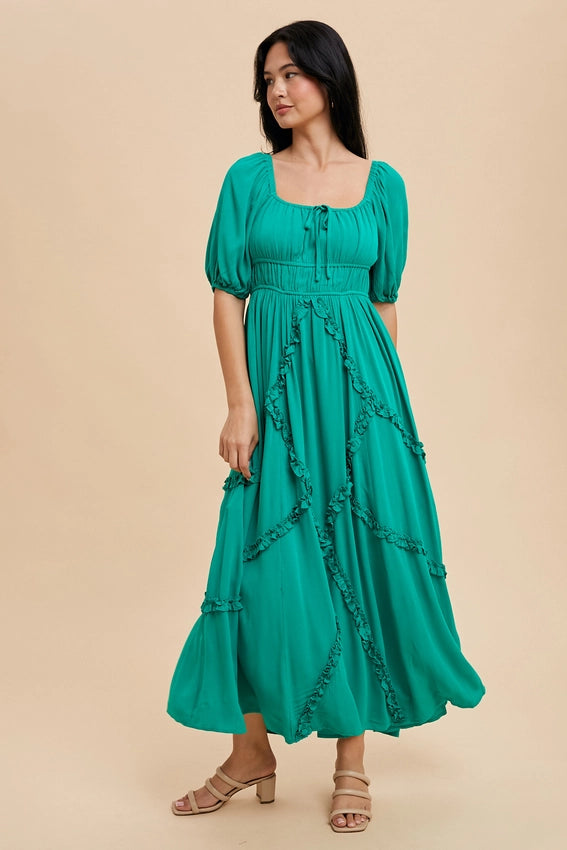 Intricate Ruffle Maxi Dress AVENTURINE-Dress-In Loom-S-AVENTURINE-Urbanheer