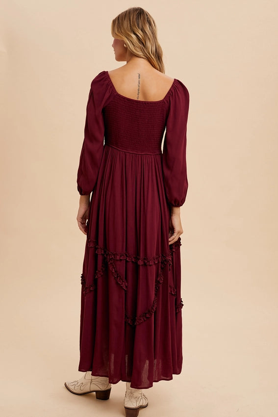 Intricate Ruffle Maxi Dress MERLOT-Dress-In Loom-S-BALSAM-Urbanheer