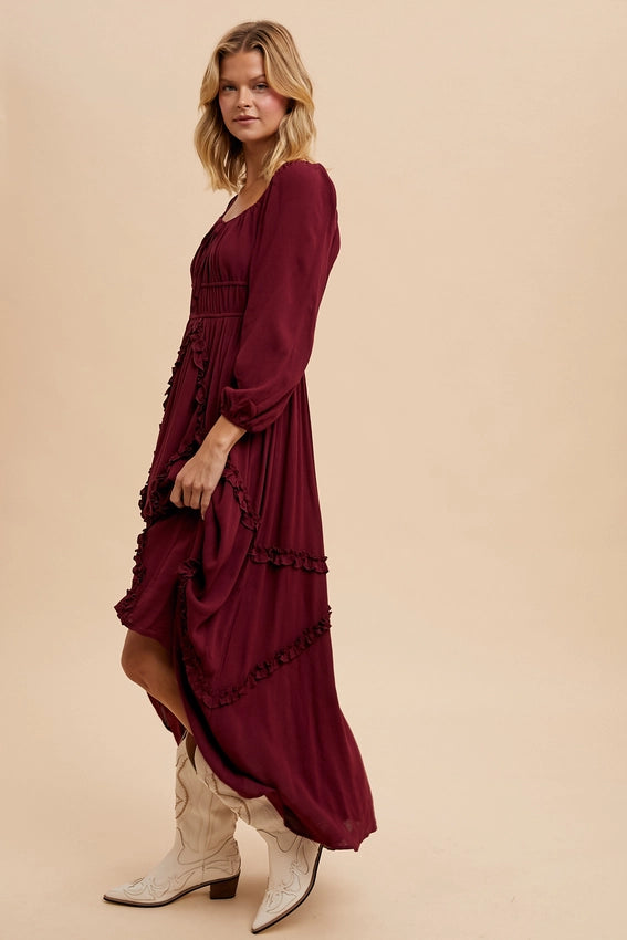 Intricate Ruffle Maxi Dress MERLOT-Dress-In Loom-S-BALSAM-Urbanheer