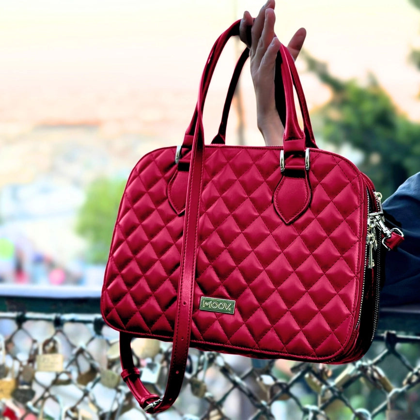 Ipad Handbag Tablet Bag - Vegan Leather Embroidered Dimond-Tablet Bag-MOOV-11.8 x 9.3 x 4.8 in (30 x 23.6 x 12.2 cm)-Red-Urbanheer