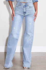 Iridescent Rhinestone High-Rise Wide Leg Jeans Light Stone-Jeans-Vibrant M.i.U-1-Light Stone-Urbanheer