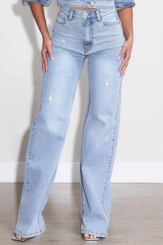 Iridescent Rhinestone High-Rise Wide Leg Jeans Light Stone-Jeans-Vibrant M.i.U-1-Light Stone-Urbanheer