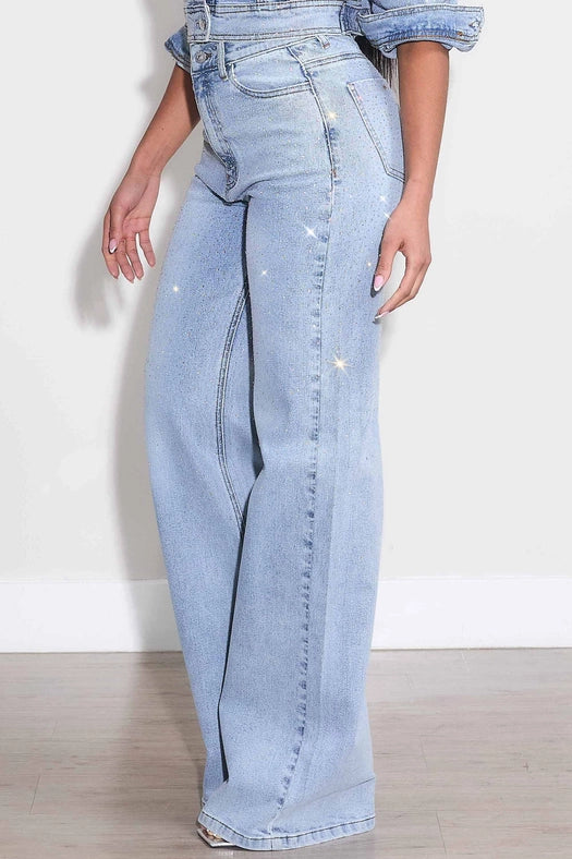 Iridescent Rhinestone High-Rise Wide Leg Jeans Light Stone-Jeans-Vibrant M.i.U-1-Light Stone-Urbanheer