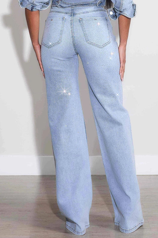 Iridescent Rhinestone High-Rise Wide Leg Jeans Light Stone-Jeans-Vibrant M.i.U-1-Light Stone-Urbanheer