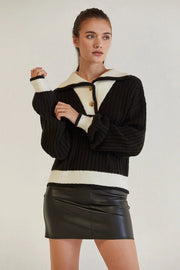 Iris Funnel Neck Contrast Sweater-Top-Crescent-XS-BLACK-Urbanheer