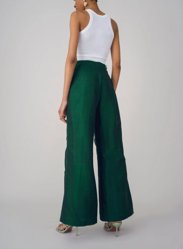Isa Raw Silk Trousers-Trousers-Haveli-M-Green-Urbanheer