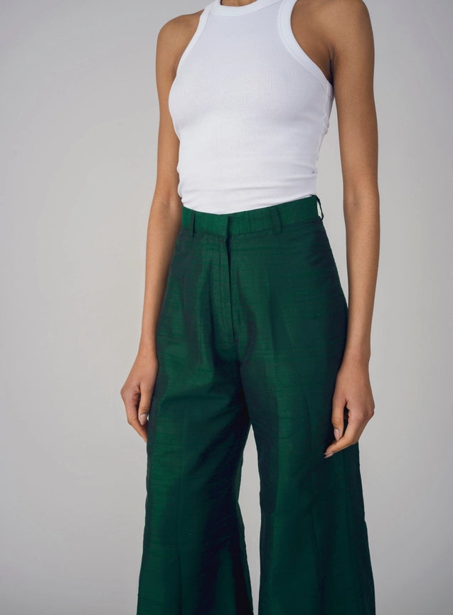 Isa Raw Silk Trousers-Trousers-Haveli-M-Green-Urbanheer