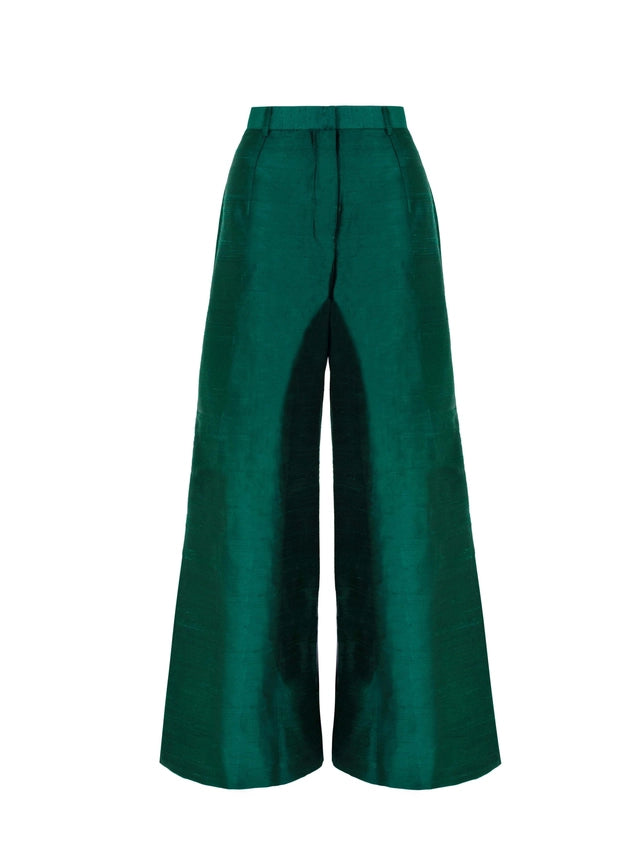Isa Raw Silk Trousers-Trousers-Haveli-M-Green-Urbanheer
