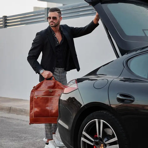 Italian Leather Garment Bag - Travels with Charley Cognac-Garment Bags-Time Resistance-Cognac-Urbanheer