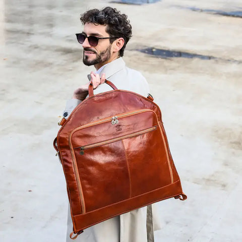 Italian Leather Garment Bag - Travels with Charley Cognac-Garment Bags-Time Resistance-Cognac-Urbanheer