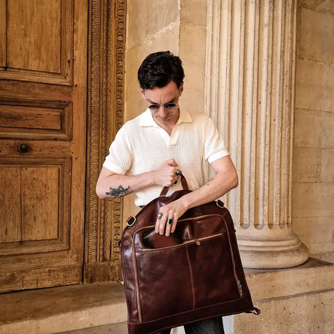 Italian Leather Garment Bag - Travels with Charley-Garment Bags-Time Resistance-Brown-Urbanheer