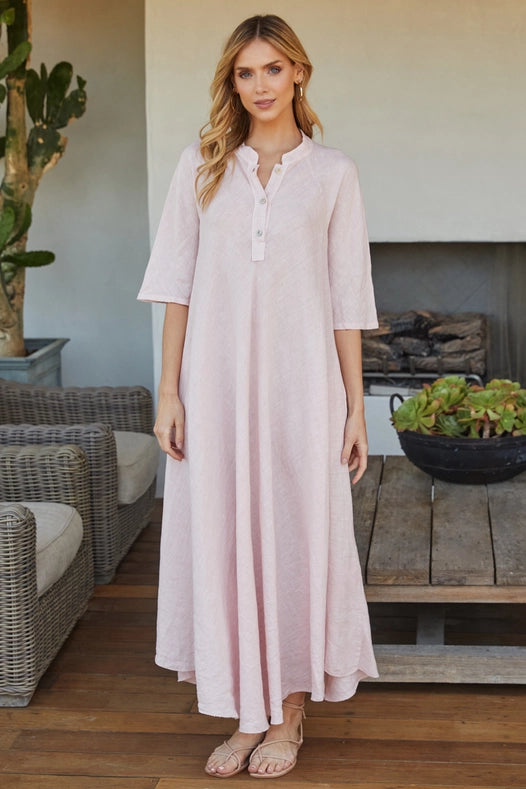 Italian Linen 3/4 Sleeve Maxi Dress-Dress-MILIO MILANO-S-BLUSH-Urbanheer
