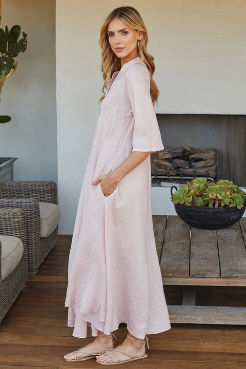 Italian Linen 3/4 Sleeve Maxi Dress-Dress-MILIO MILANO-S-BLUSH-Urbanheer