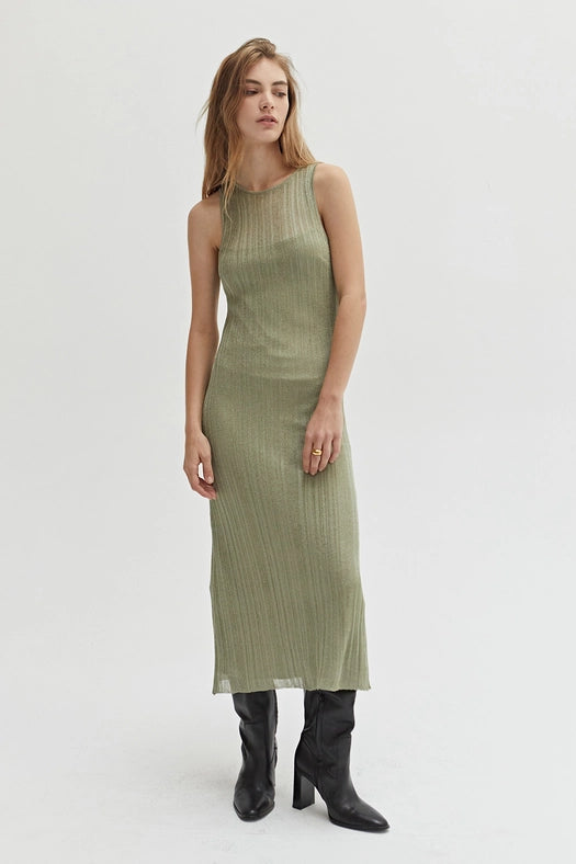 Ivanna Sheer Lurex Slip Dress-Dress-Crescent-XS-Eucalyptus-Urbanheer