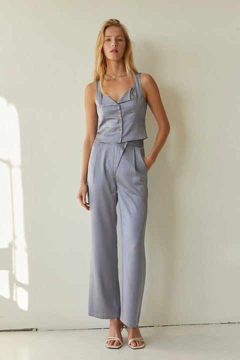 Ivanna Square Neck Satin Button Up with Flap Detail LIGHT BLUE-Top-Crescent-XS-LIGHT BLUE-Urbanheer