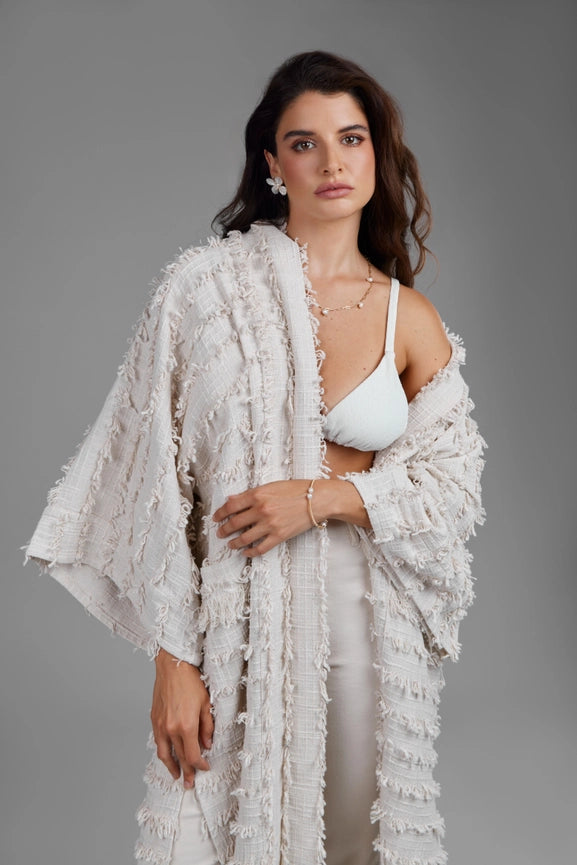 Ivory Fringe Long Jacket-Jacket-SAACHI-Ivory-Urbanheer