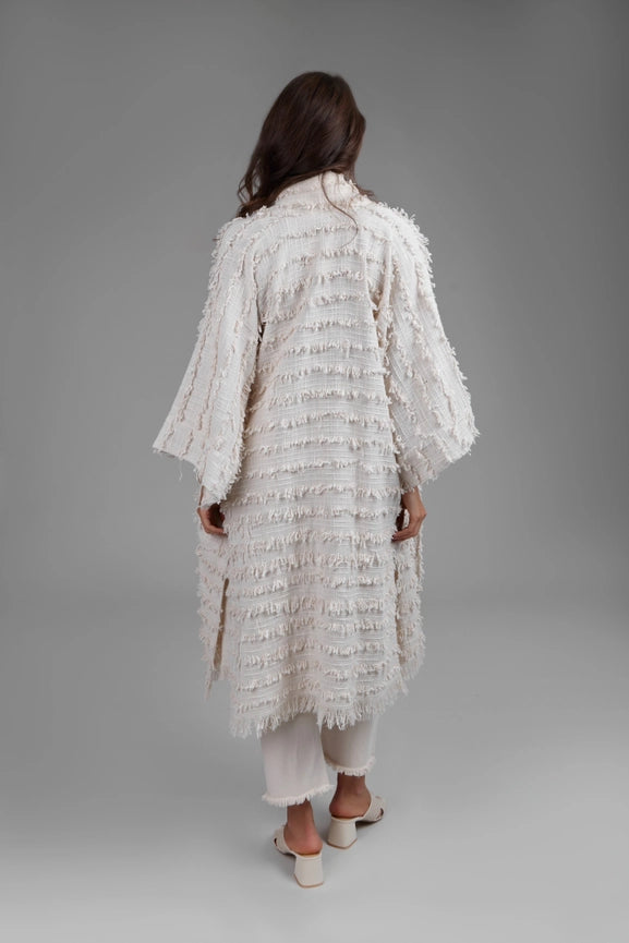 Ivory Fringe Long Jacket-Jacket-SAACHI-Ivory-Urbanheer