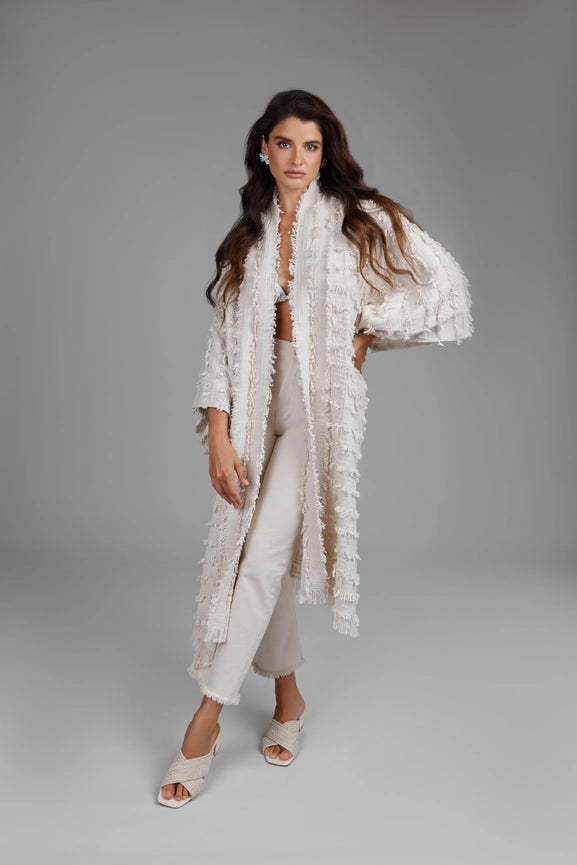 Ivory Fringe Long Jacket-Jacket-SAACHI-Ivory-Urbanheer