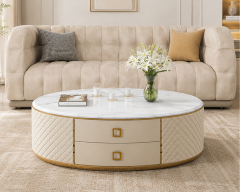 Ivory Marble & Steel Coffee Table