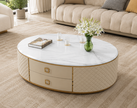Ivory Marble & Steel Coffee Table