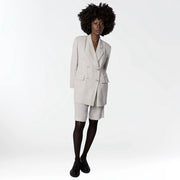Ivory Pin Stripe Linen Double Breasted Blazer and Culottes Suit-Suit-London Atelier Byproduct-S-Ivory-Urbanheer