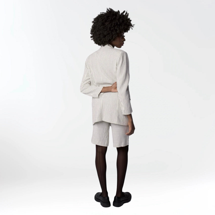 Ivory Pin Stripe Linen Double Breasted Blazer and Culottes Suit-Suit-London Atelier Byproduct-S-Ivory-Urbanheer